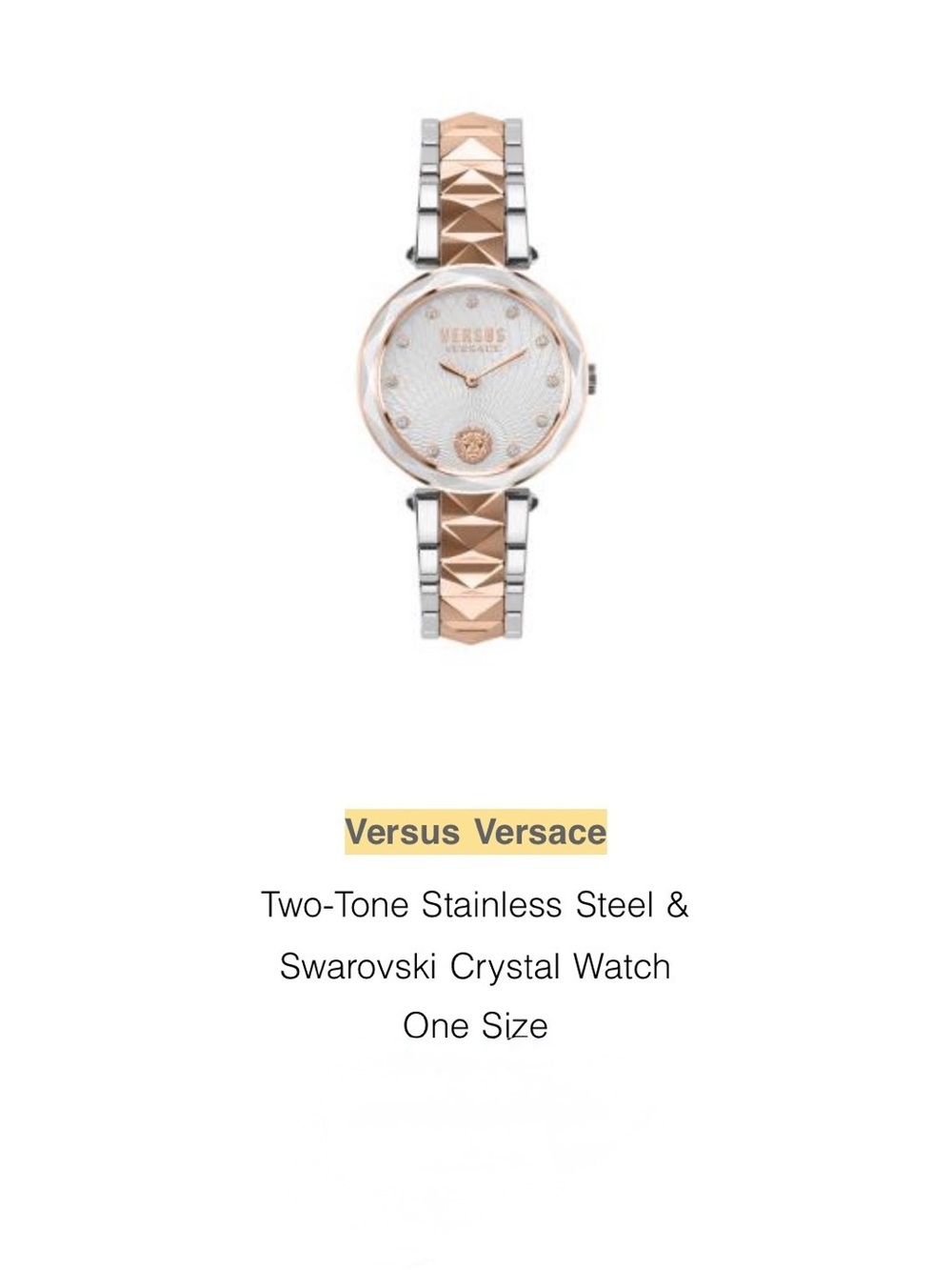Versus Versace Two-Tone Rose Gold and Silver Crystal Accent Bracelet Watch